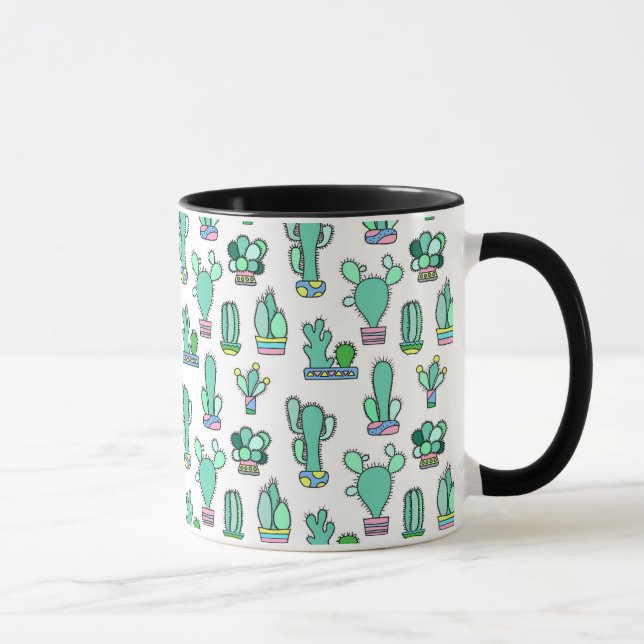 Mint Green Cactus & Succulent Plant Pattern Mug (Right)