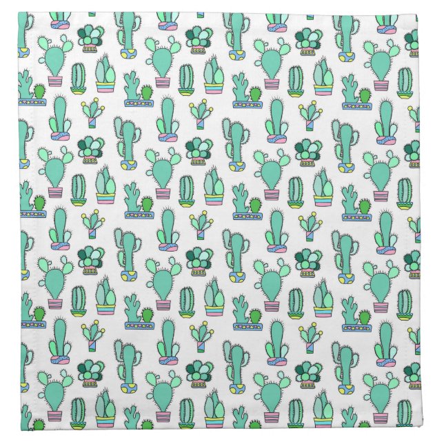 Mint Green Cactus & Succulent Plant Pattern Napkin (Front)