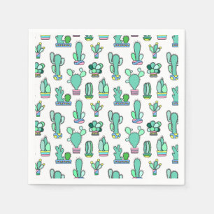 Mint Green Cactus & Succulent Plant Pattern Napkins