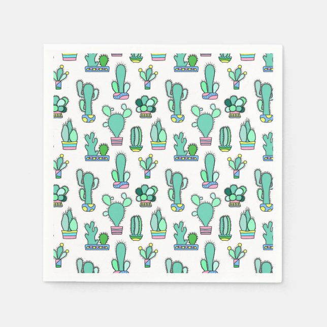 Mint Green Cactus & Succulent Plant Pattern Napkins (Front)