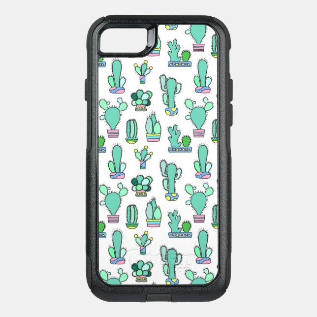Mint Green Cactus & Succulent Plant Pattern Otterbox iPhone Case (Back)