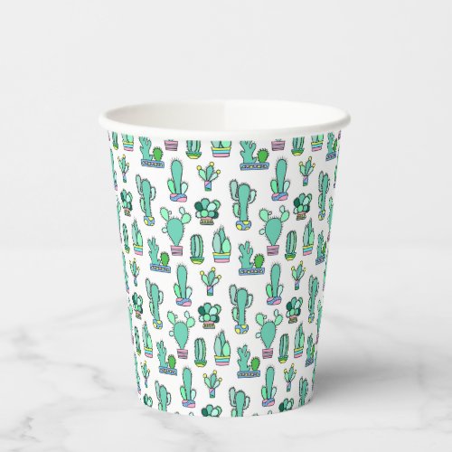 Mint Green Cactus  Succulent Plant Pattern Paper Cups