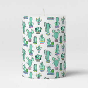 Mint Green Cactus & Succulent Plant Pattern Pillar Candle