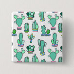 Mint Green Cactus &amp; Succulent Plant Pattern Pinback Button