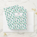 Mint Green Cactus &amp; Succulent Plant Pattern Pocket Folder