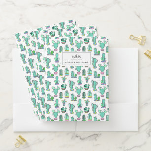 Mint Green Cactus & Succulent Plant Pattern Pocket Folder