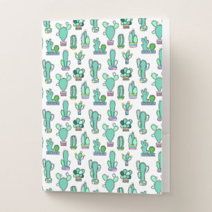 Mint Green Cactus & Succulent Plant Pattern Pocket Folder