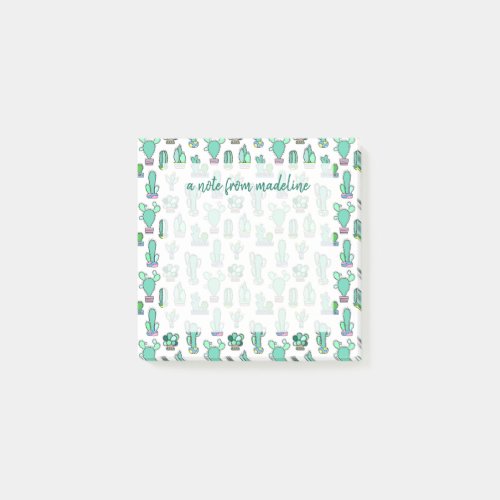 Mint Green Cactus  Succulent Plant Pattern Post_it Notes