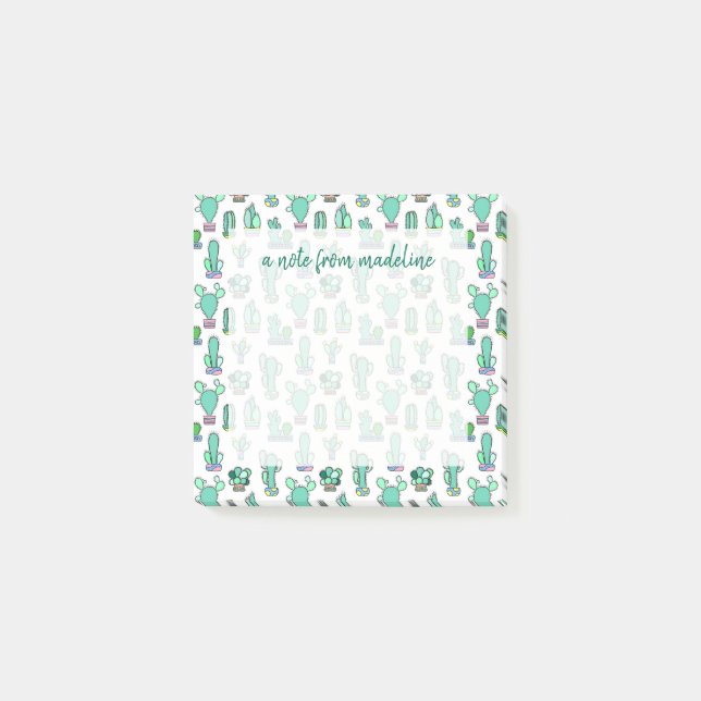 Mint Green Cactus & Succulent Plant Pattern Post-it Notes (Front)