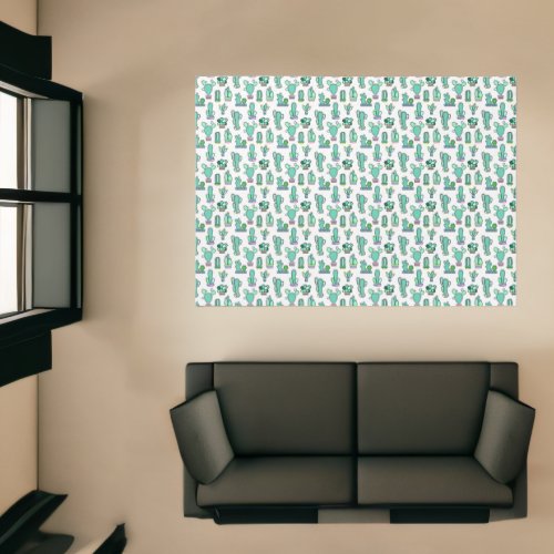 Mint Green Cactus  Succulent Plant Pattern Rug