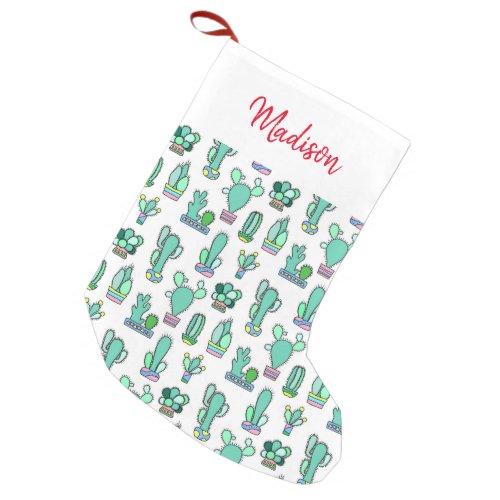 Mint Green Cactus  Succulent Plant Pattern Small Christmas Stocking