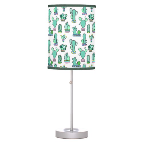 Mint Green Cactus  Succulent Plant Pattern Table Lamp