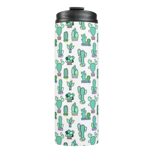 Mint Green Cactus & Succulent Plant Pattern Thermal Tumbler (Front)