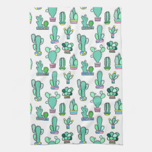 Mint Green Cactus & Succulent Plant Pattern Towel