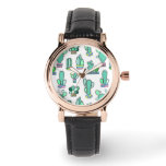 Mint Green Cactus &amp; Succulent Plant Pattern Watch