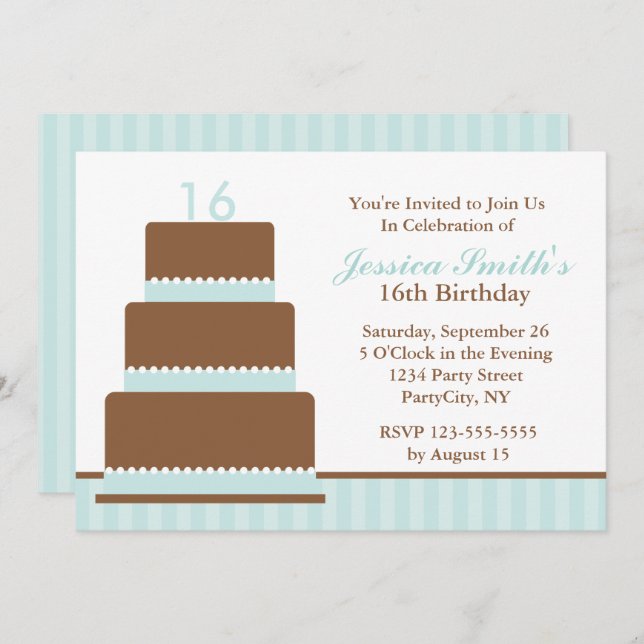 Mint Green Cake Birthday Party Invitation (Front/Back)