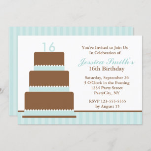 Mint Green Cake Birthday Party Invitation