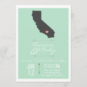 Mint Green California Wedding Invitation