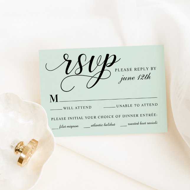 Mint Green Calligraphy Wedding with Meal RSVP Card (Creator Uploaded)