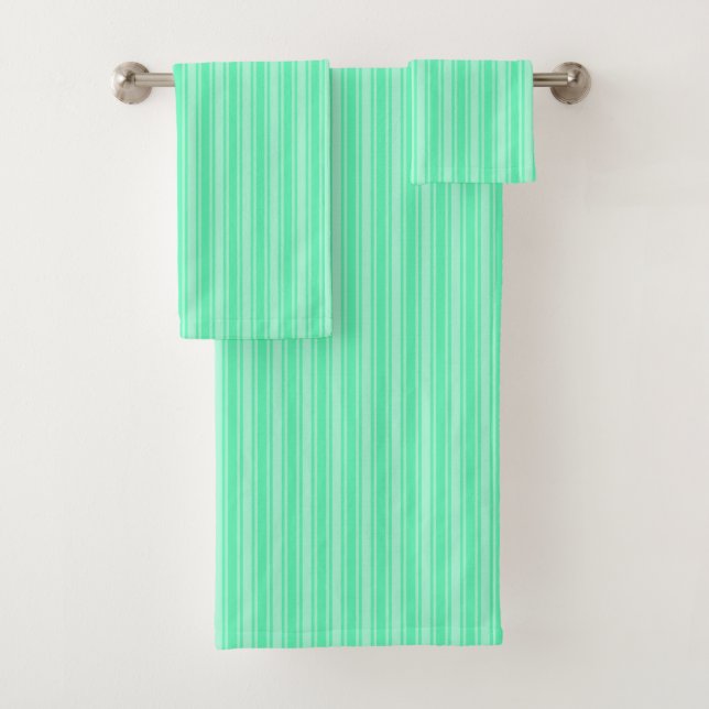 Mint green candy stripes bath towel set (Insitu)