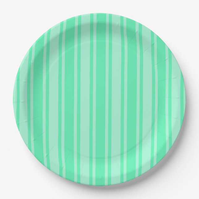 Mint green candy stripes paper plates (Front)