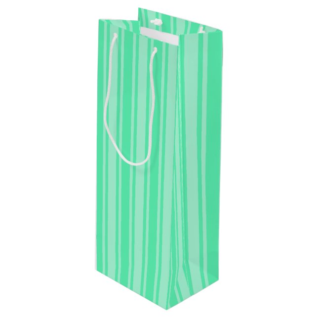 Mint green candy stripes wine gift bag (Front Angled)
