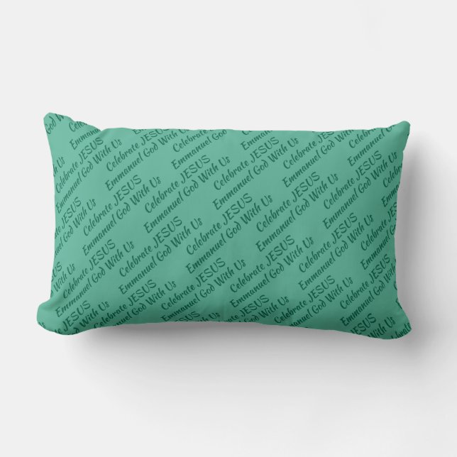 Mint Green | CELEBRATE JESUS EMMANUEL | Christmas Lumbar Pillow (Front)