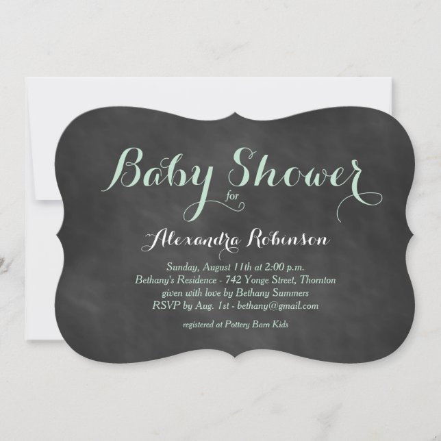 Mint Green Chalkboard Baby Shower Invitation (Front)