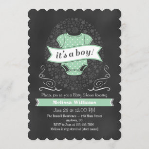 Mint Green Chalkboard Boy Baby Shower Invite