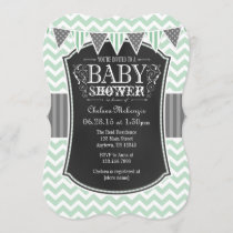 Mint Green Chalkboard Chevron Baby Shower Invite