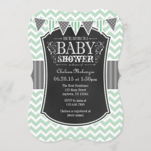 Mint Green Chalkboard Chevron Baby Shower Invite