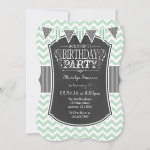 Mint Green Chalkboard Chevron Birthday Invite