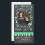 Mint Green Chalkboard Merry Christmas Photo Card<br><div class="desc">Merry Christmas holiday photo cards with a chalkboard look background, lots of mint green swirls and text that reads Merry Christmas, a string of colorful tree lights in mint and green, mint and green hanging ornaments, and areas you can customize these beautiful and bright holiday photo cards with your photo...</div>