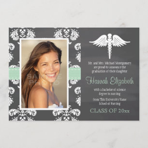 Mint Green Chalkboard Nursing School Graduation Invitation