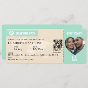 Mint Green & Champagne Boarding Pass Wedding Invitation