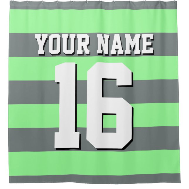 Mint Green Charcoal Sports Jersey Preppy Stripe Shower Curtain (Front)