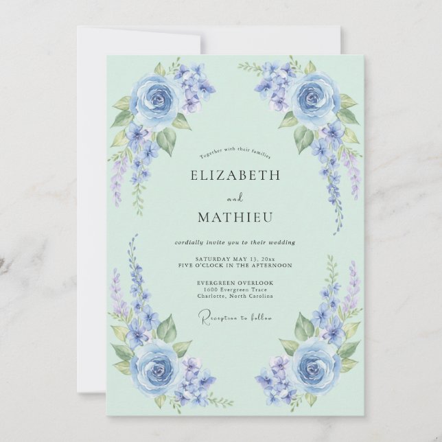 Mint Green Charming Floral Wedding Invitation (Front)