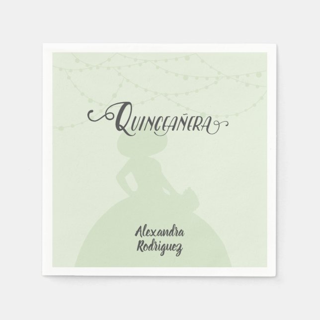 Mint Green Charro Silhouette Quinceanera Napkins (Front)
