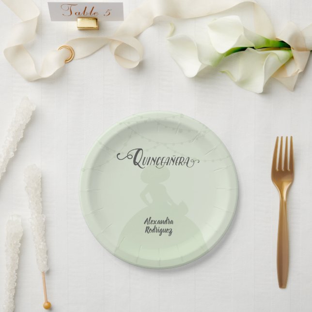 Mint Green Charro Silhouette Quinceanera Paper Plates (Wedding)
