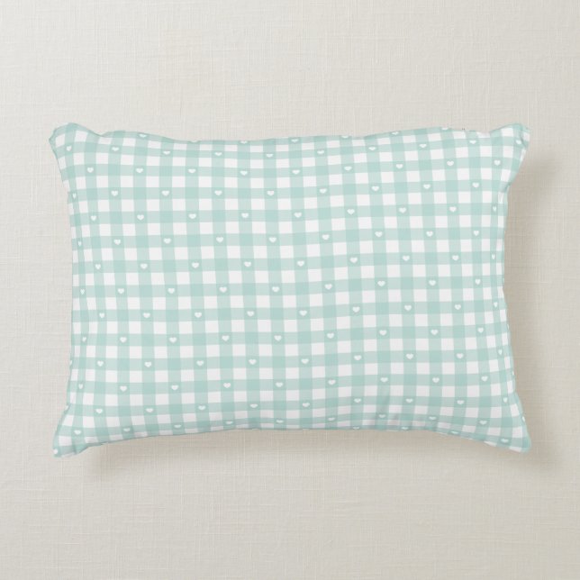 Mint Green Checks Accent Pillow (Front)