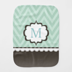 Mint Green Chevron Brown Pattern Custom Monogram Baby Burp Cloth