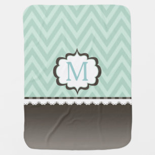 Mint Green Chevron Brown Pattern Custom Monogram Stroller Blanket