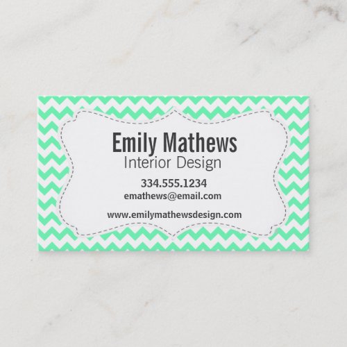 Mint Green Chevron Business Cards
