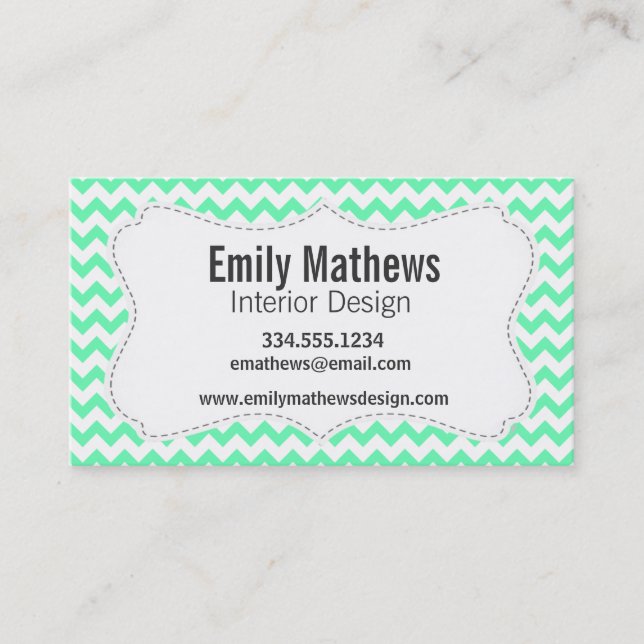Mint Green Chevron Business Card (Front)