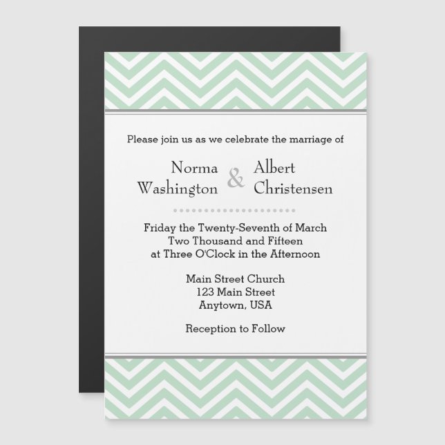 Mint Green Chevron Magnetic Wedding Invitation (Front/Back)