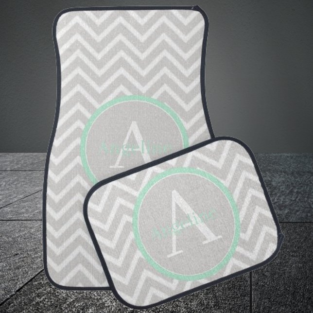 Mint Green Chevron Monogram Car Floor Mats (Mint Green Chevron Monogram Personalized Car Mats)
