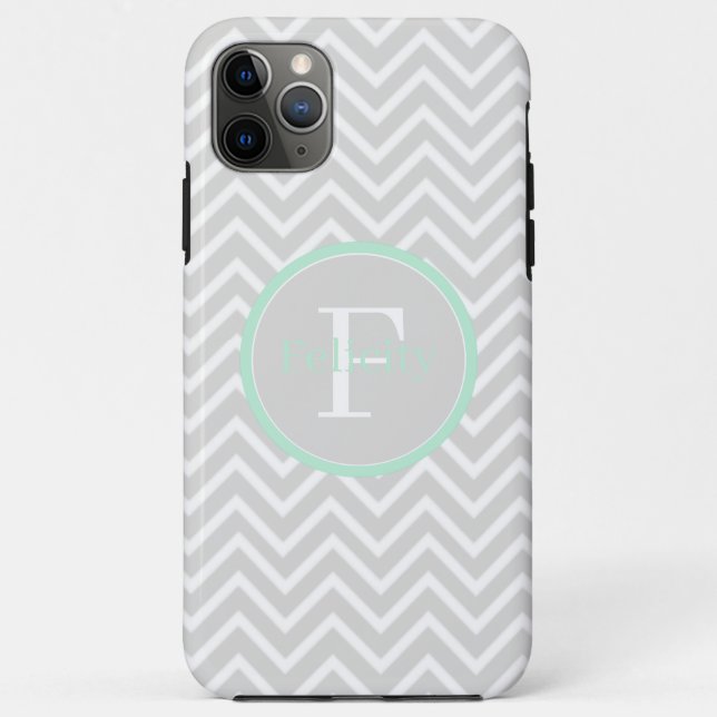 Mint Green Chevron Monogram Case-Mate iPhone Case (Back)