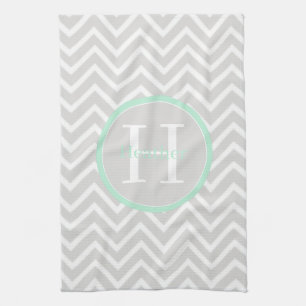 Mint Green Chevron Monogram Kitchen Towel