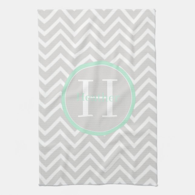 Mint Green Chevron Monogram Kitchen Towel (Vertical)