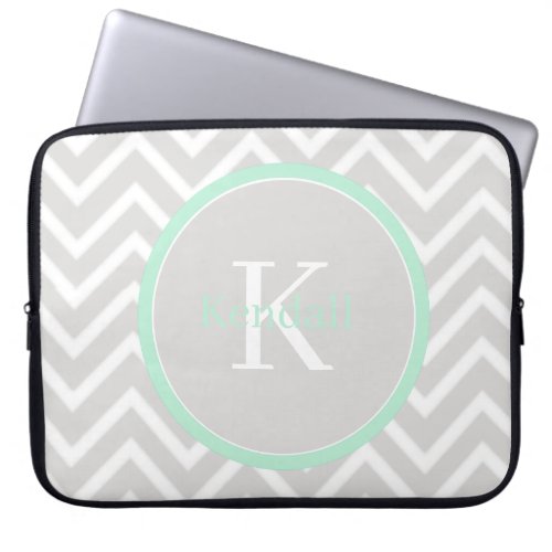 Mint Green Chevron Monogram Laptop Sleeve